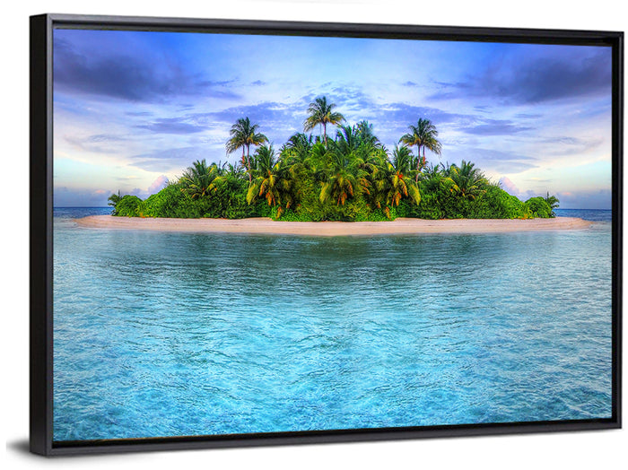 Mirrored Tropical Island Lagoon Wall Art as a framed canvas