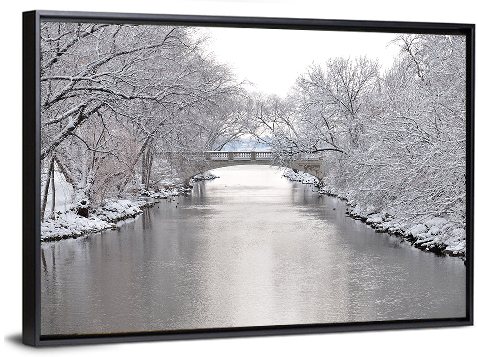 Yahara River Winter Stone Bridge Wall Art