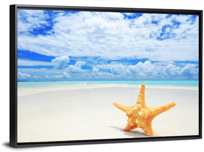 Minimalist Yellow Starfish on Turquoise Shore Wall Art