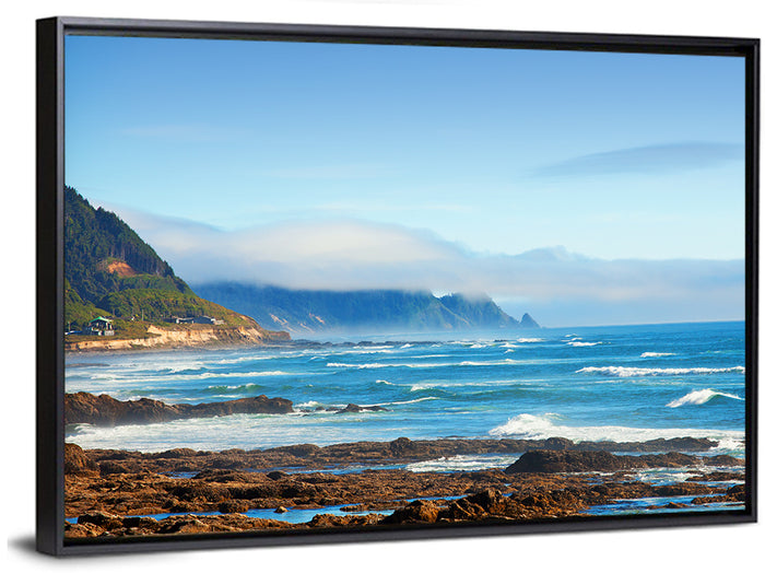 Misty Oregon Coast Tide Pools Wall Art as a framed canvas