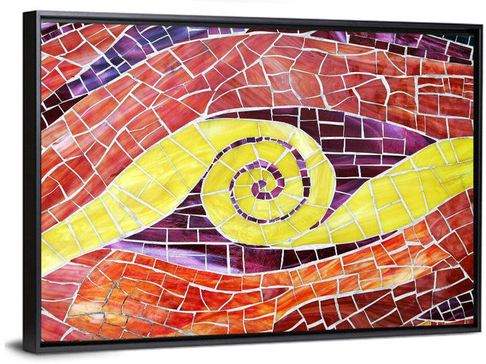 Red and Yellow Spiral Mosaic Wall Art as a framed canvas
