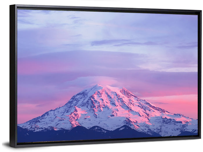 Mount Rainier Alpenglow with Lenticular Cloud Wall Art as a framed canvas