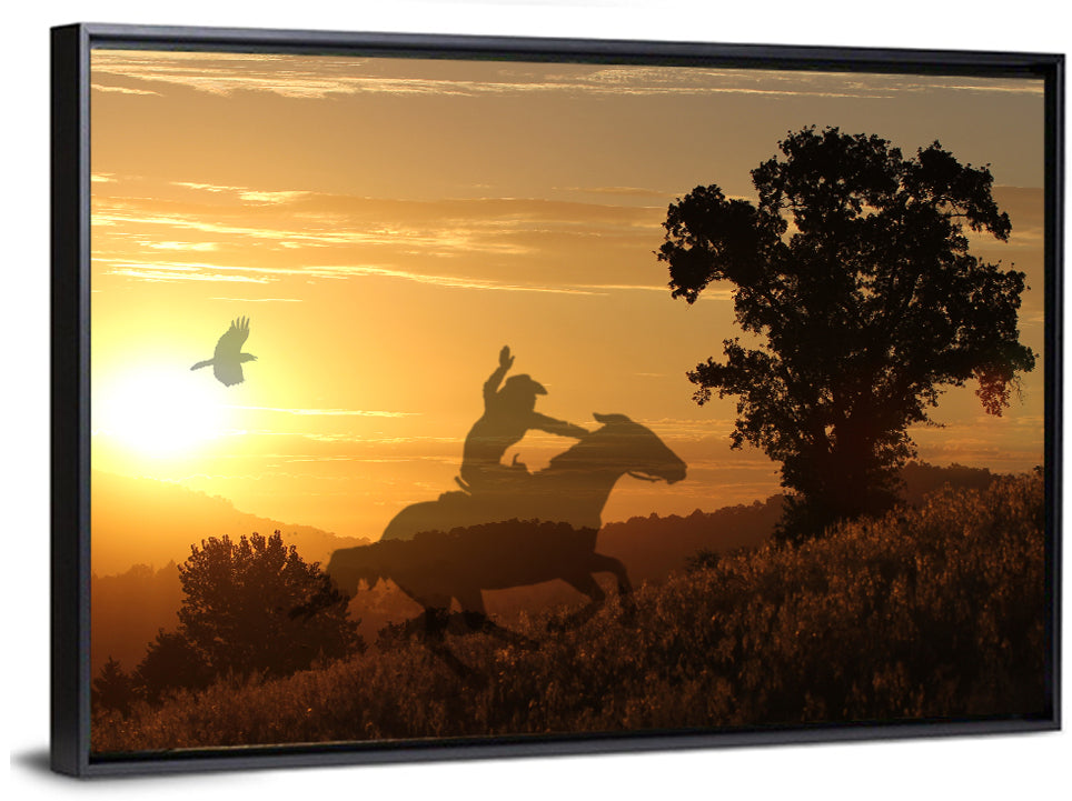 Cowboy Silhouette at Golden Sunset Wall Art