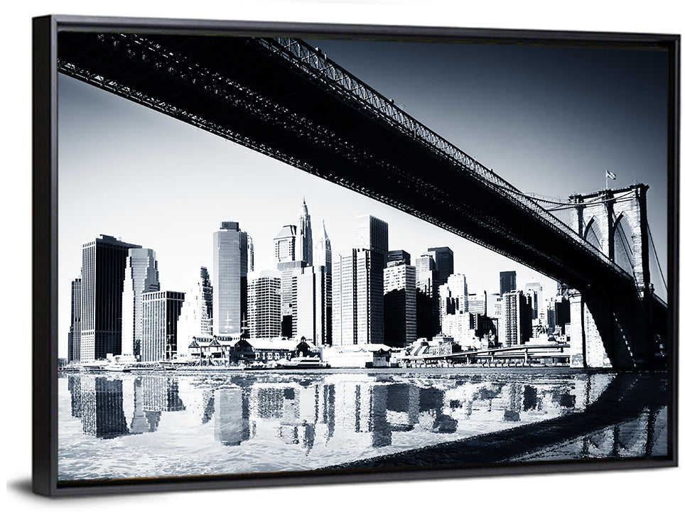 Brooklyn Bridge Low Angle Skyline Reflection Wall Art