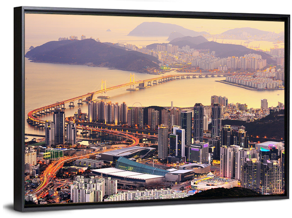 Busan Dusk Aerial Skyline with Gwangan Bridge Wall Art