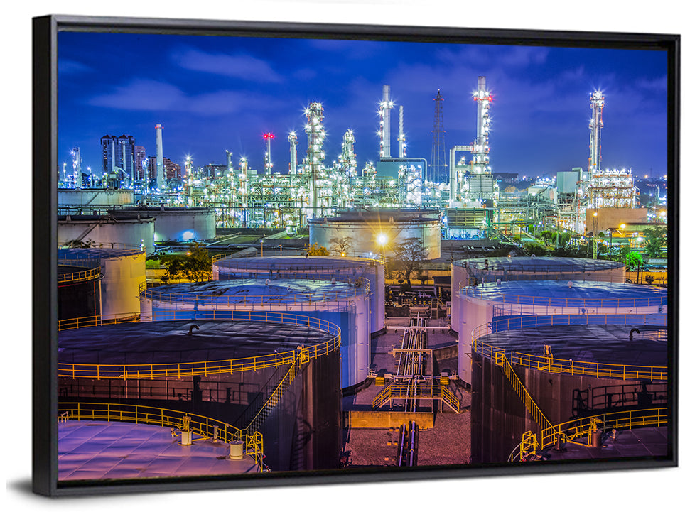 Illuminated Oil Refinery at Twilight Wall Art