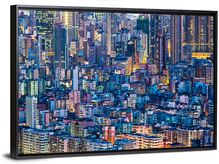Hong Kong Night Cityscape from Above Wall Art as a framed canvas