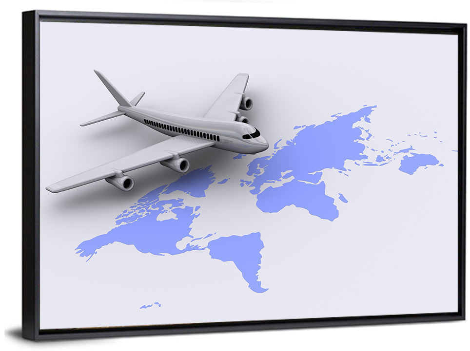 Airplane Over World Map Wall Art