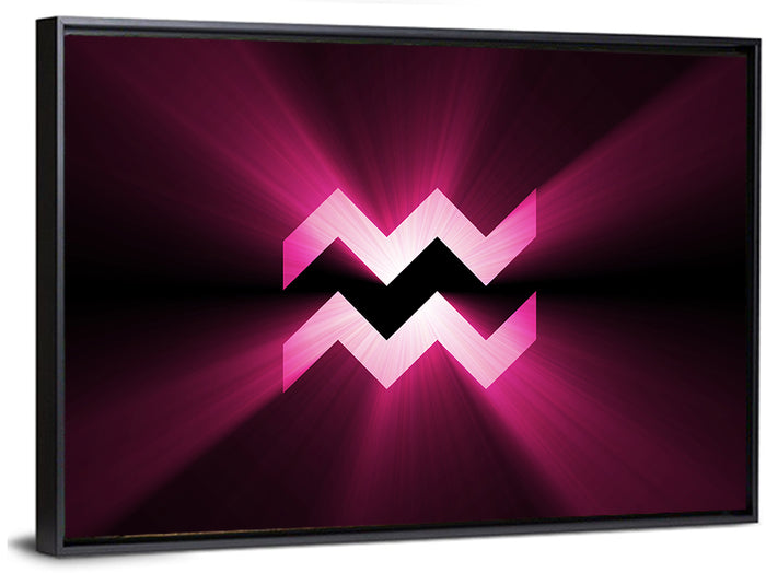 Magenta Aquarius Symbol Wall Art as a framed canvas