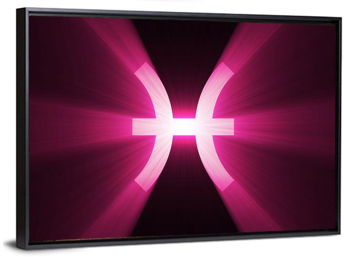 Magenta Pisces Symbol Wall Art as a framed canvas