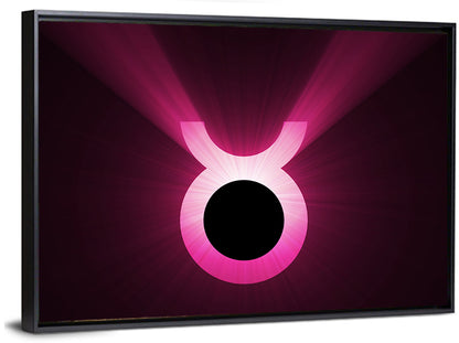 Glowing Pink Taurus Symbol Wall Art
