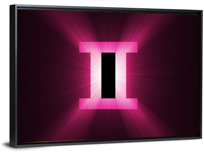 Radiant Gemini Symbol Wall Art as a framed canvas