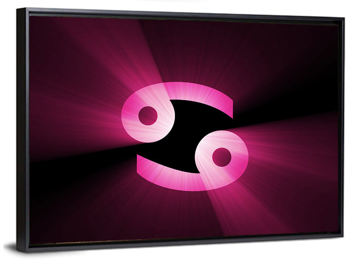 Glowing Pink Cancer Symbol Wall Art as a framed canvas