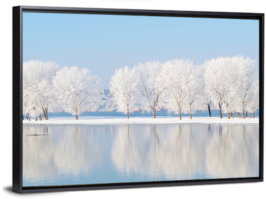 Snowy Lake Trees Wall Art