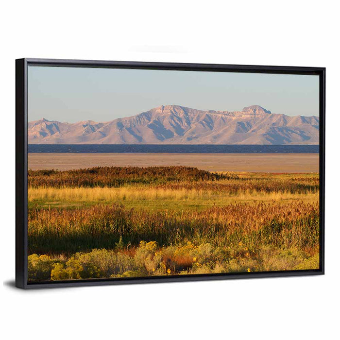 Antelope Island and Wasatch Mountains Wall Art as a framed canvas