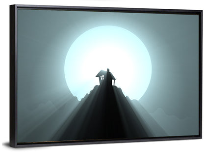 Moonlit Mountain Hut Wall Art