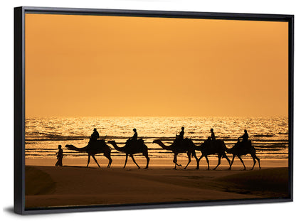 Camel Caravan Silhouette on Wet Sand Wall Art