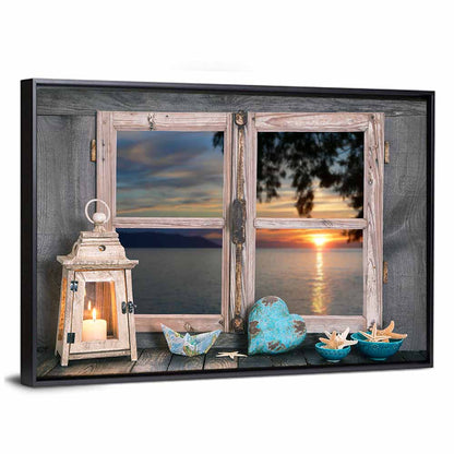Seaside Sunset Window View Wall Art