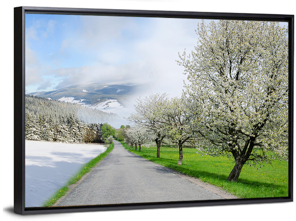 Season Change Road to Snowy Mountain Wall Art