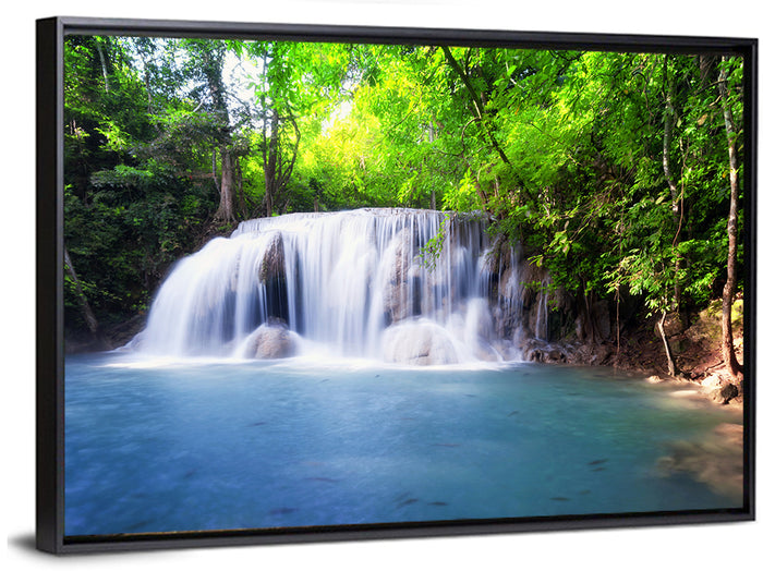 Erawan Waterfall Emerald Pool Wall Art as a framed canvas