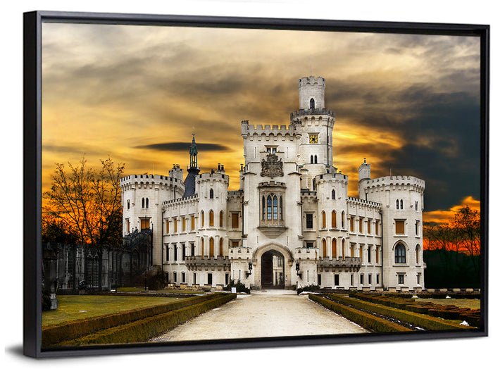 Hluboká Castle at Sunset Wall Art as a framed canvas