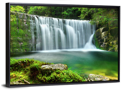 Emerald Forest Waterfall with Mossy Stones Wall Art