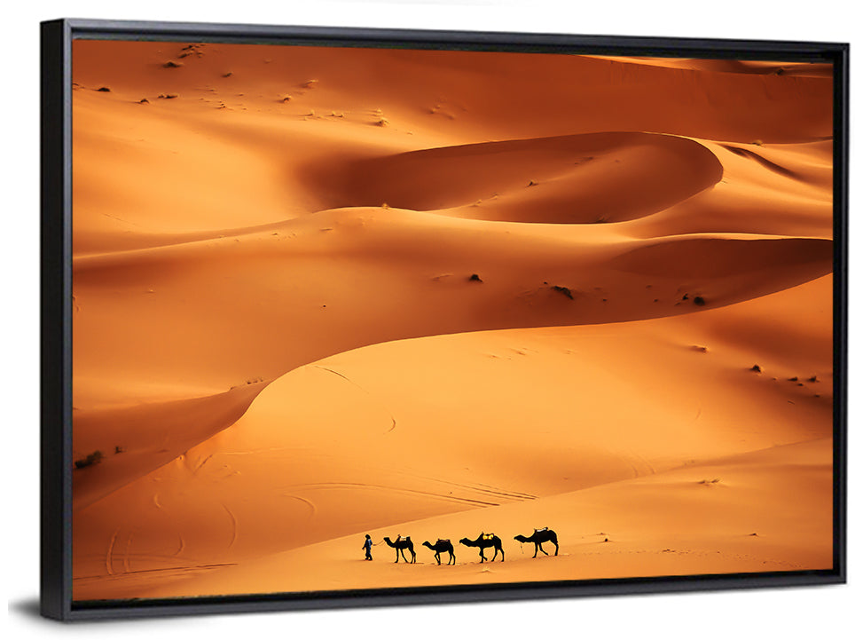 Desert Camel Caravan in Golden Dunes Wall Art