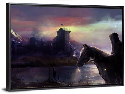 Horseman at Dusk by Misty Castle Wall Art