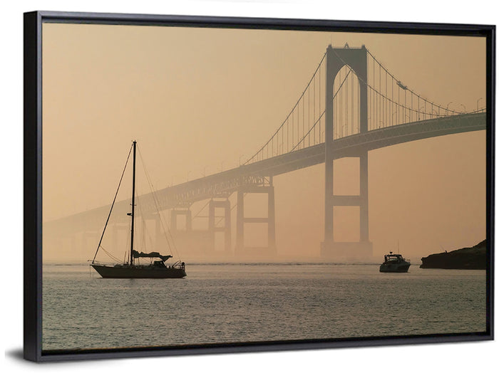 Newport Bridge in Golden Haze Wall Art as a framed canvas