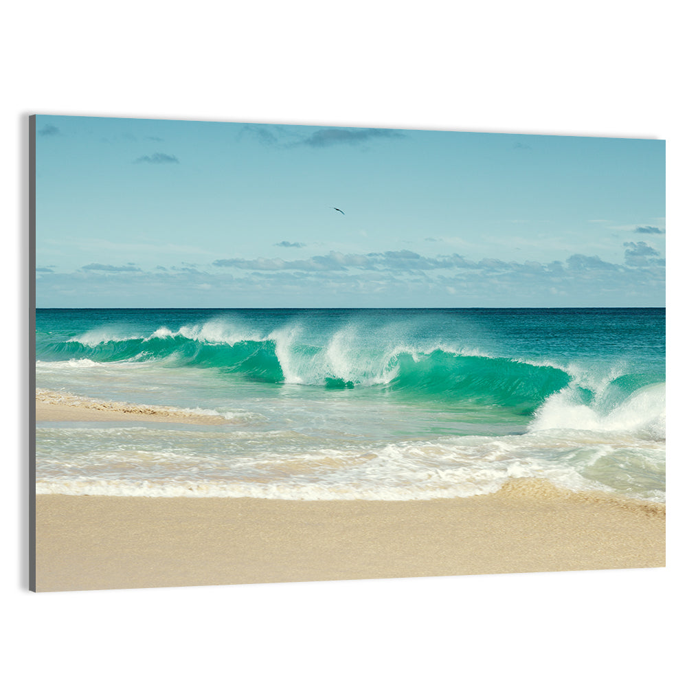 Turquoise Wave on Sandy Beach Wall Art