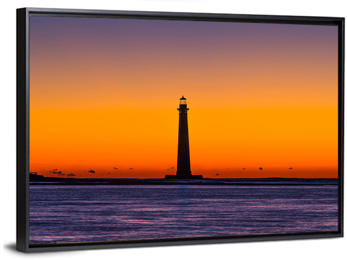 Minimalist Lighthouse Silhouette at Twilight Wall Art as a framed canvas