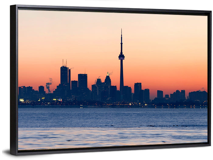 Toronto Dusk Skyline with Cn Tower Wall Art as a framed canvas