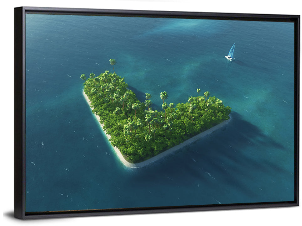 V-shaped Tropical Island with Distant Catamaran Wall Art