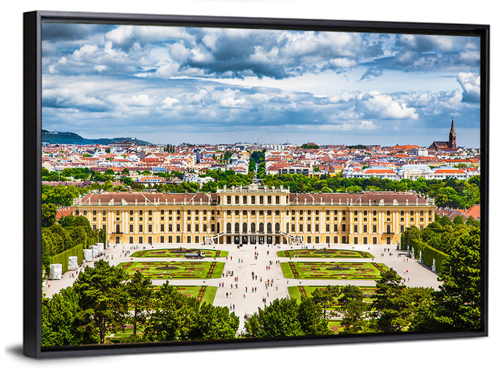 Schönbrunn Palace and Great Parterre Gardens Wall Art as a framed canvas