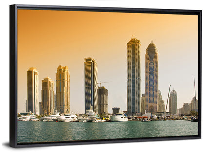 Dubai Marina Sunset Skyline with Yachts Wall Art