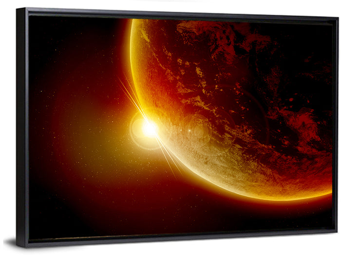 Red Planet Sunrise Limb Flare Wall Art as a framed canvas