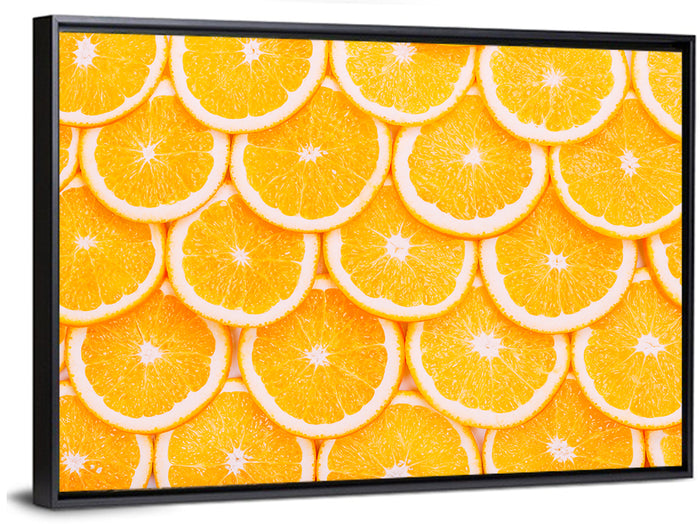 Orange Slice Grid Pattern Wall Art as a framed canvas