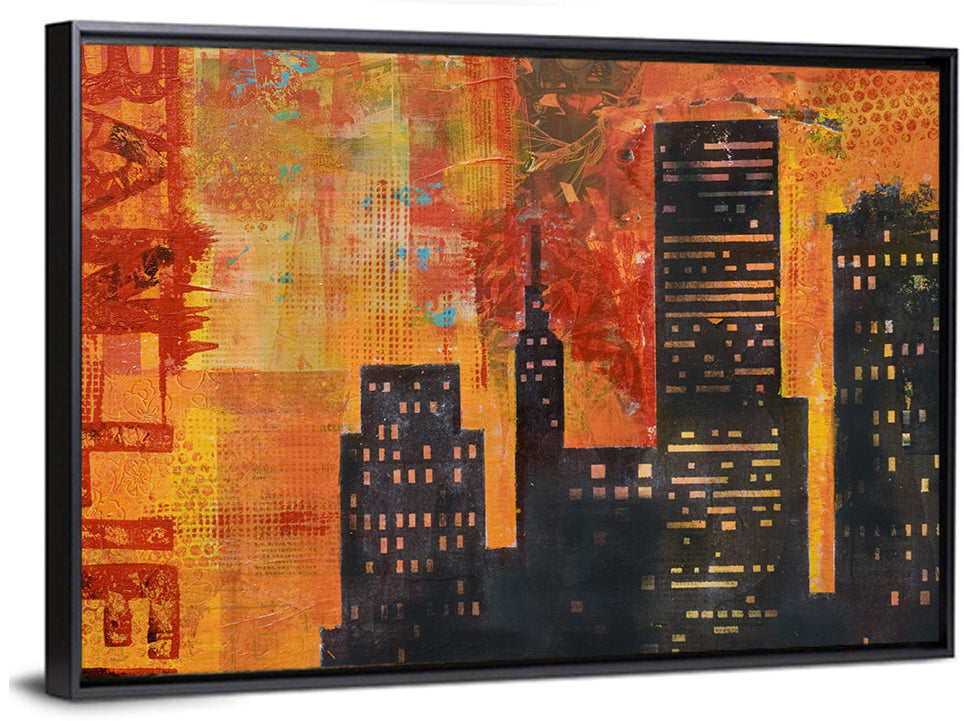 Textured Orange City Skyline Wall Art