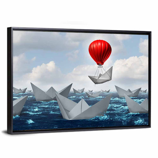 Red Balloon Lifts Paper Boat Wall Art