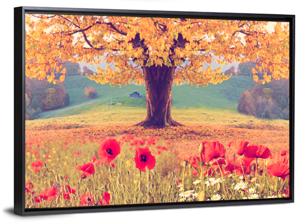 Autumn Tree and Poppy Field Wall Art