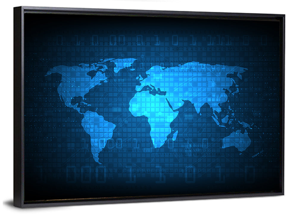 Binary Grid World Map Wall Art
