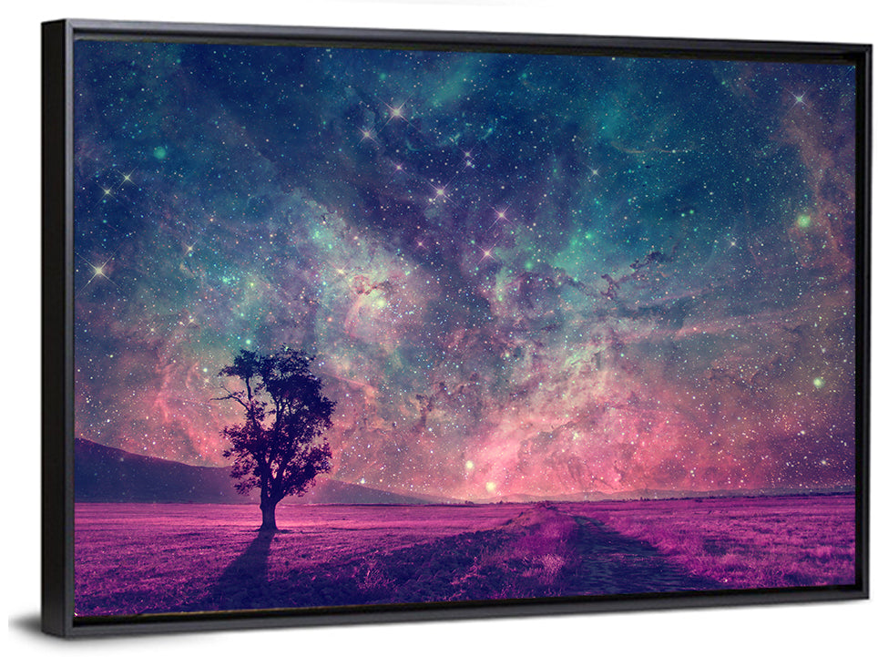 Lone Tree Under Nebula Sky Wall Art