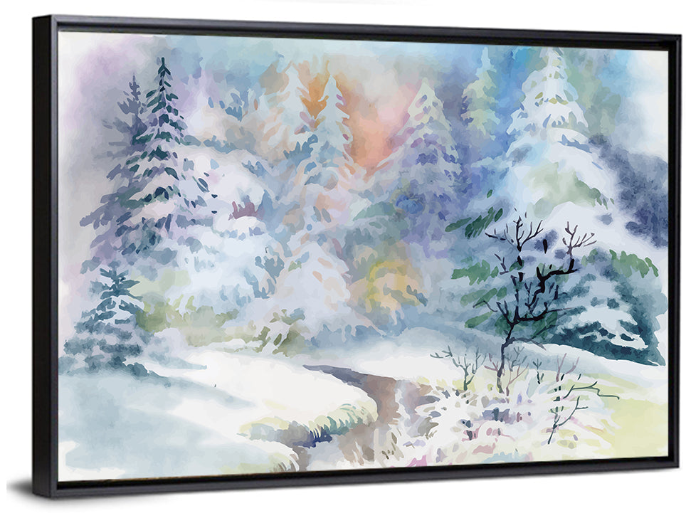 Winding Winter Stream Watercolor Wall Art
