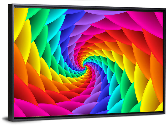 Rainbow Spiral Vortex Tunnel Wall Art as a framed canvas