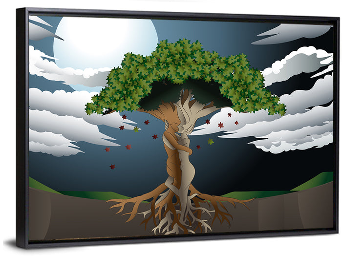Moonlit Lovers Tree Wall Art as a framed canvas