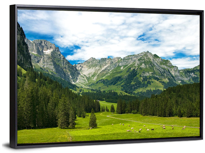 Arnibach Valley Summer Meadow Wall Art as a framed canvas