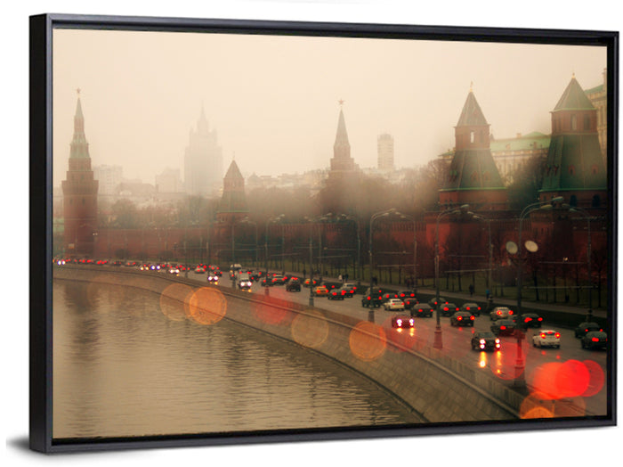 Foggy Moscow Kremlin at Dusk Wall Art as a framed canvas