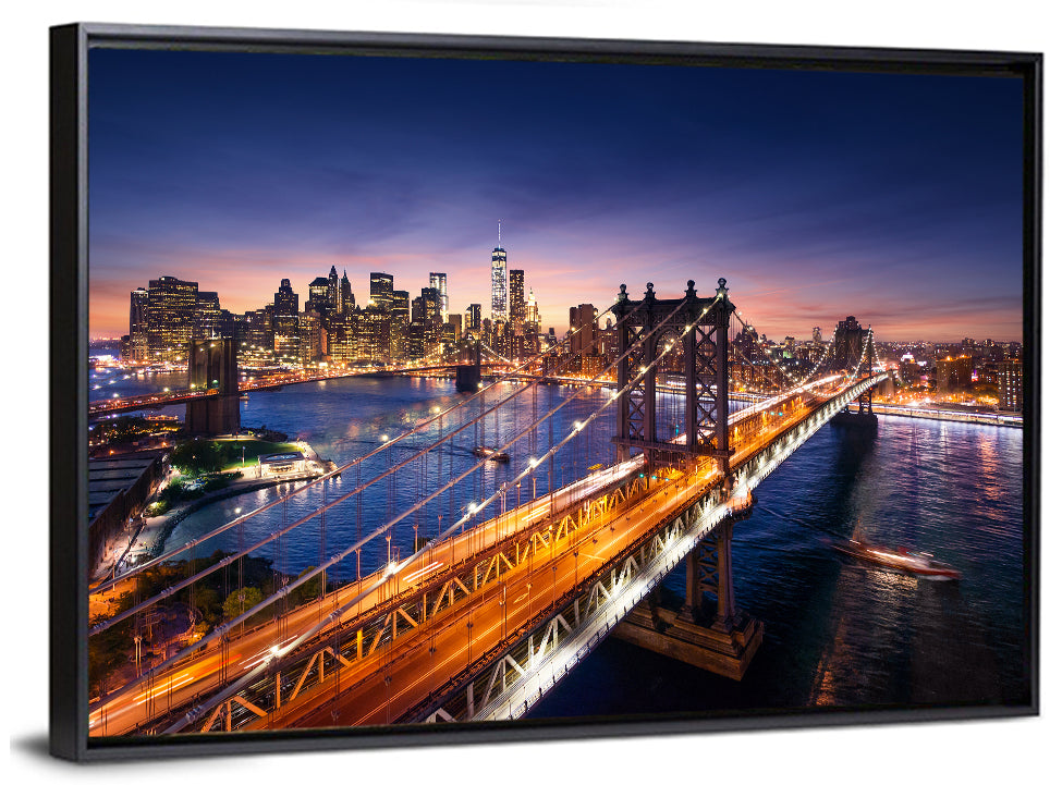 Sunset Over Manhattan Bridges Wall Art