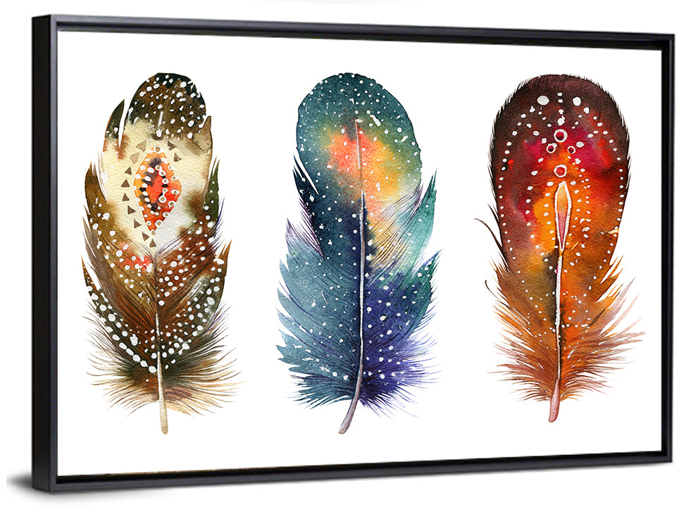 Boho Watercolor Feather Trio Wall Art