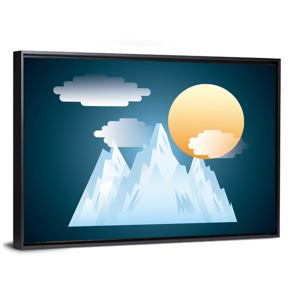 Geometric Snowy Mountain with Golden Sun Wall Art